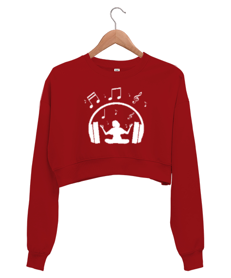 Tisho - Müzik Meditasyon Kırmızı Kadın Crop Sweatshirt