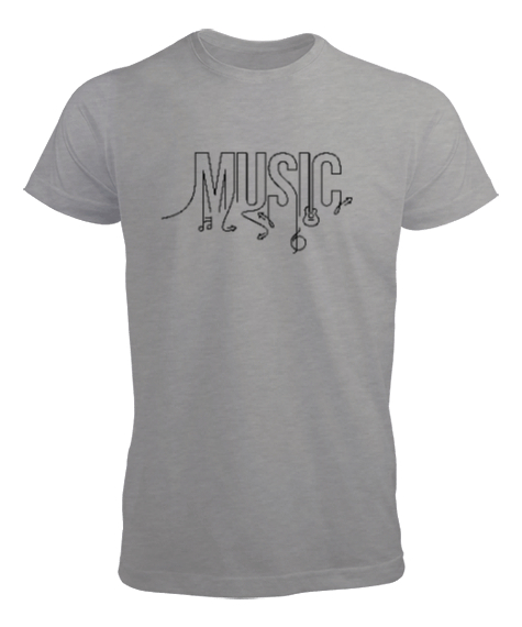 Tisho - Müzik ve İkonlar- Music Gri Erkek Tişört