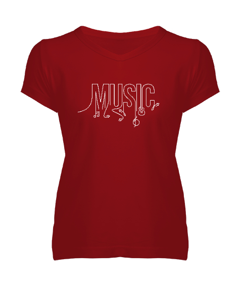 Tisho - Müzik ve İkonlar- Music Kırmızı Kadın V Yaka Tişört