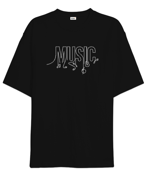 Tisho - Müzik ve İkonlar- Music Siyah Oversize Unisex Tişört