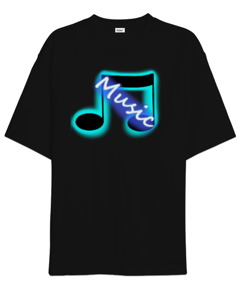Tisho - Müzik Yazılı3 Siyah Oversize Unisex Tişört