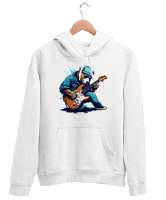 Müzisyen Gitarist Ayı - Bear Rock And Roll Beyaz Unisex Kapşonlu Sweatshirt - Tisho