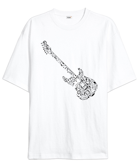 Tisho - Müzisyen sol anahtarlı gitar Beyaz Oversize Unisex Tişört