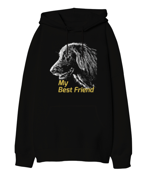 Tisho - My Best Friend - En İyi Arkadaşım Siyah Oversize Unisex Kapüşonlu Sweatshirt