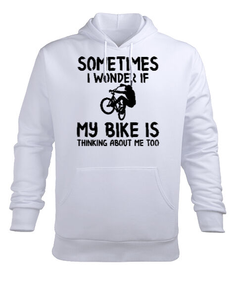 Tisho - My Bike Beyaz Erkek Kapüşonlu Hoodie Sweatshirt