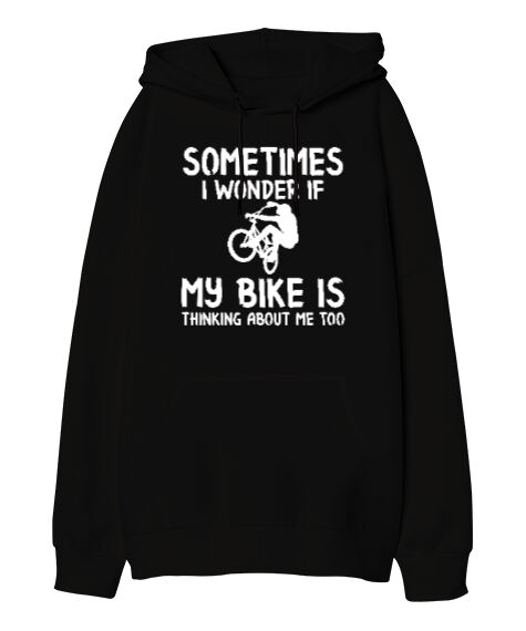 Tisho - My Bike Siyah Oversize Unisex Kapüşonlu Sweatshirt