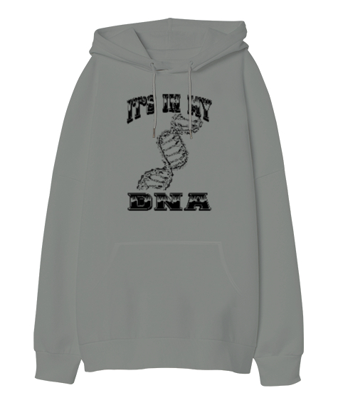 Tisho - My DNA Gri Oversize Unisex Kapüşonlu Sweatshirt