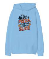 My Heart is Pizza Buz Mavisi Oversize Unisex Kapüşonlu Sweatshirt - Tisho