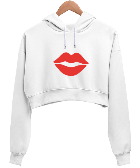 Tisho - My style Beyaz Kadın Crop Hoodie Kapüşonlu Sweatshirt