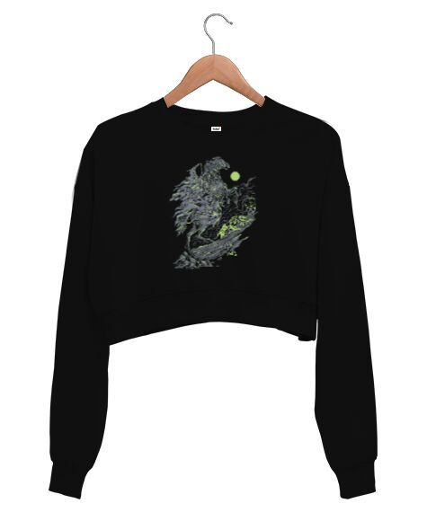Tisho - Mystical Night Siyah Kadın Crop Sweatshirt