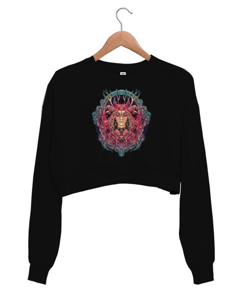 Tisho - Mystical Woman Siyah Kadın Crop Sweatshirt