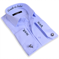 Nakış İşlemeli Slim Fit Erkek Mavi Gömlek - Tisho