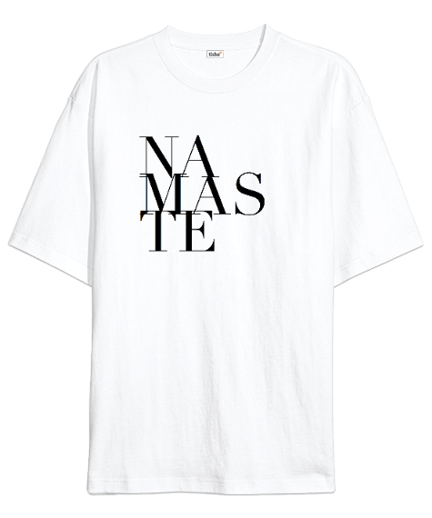 Tisho - Namaste Baskılı Beyaz Oversize Unisex Tişört