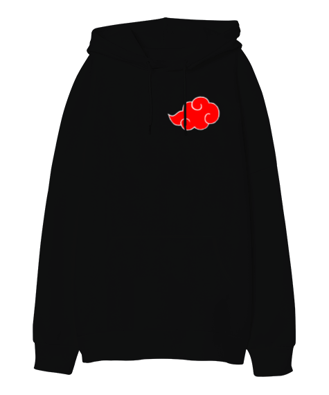 Tisho - Naruto Akatsuki Logolu Oversized Oversize Unisex Kapüşonlu Sweatshirt