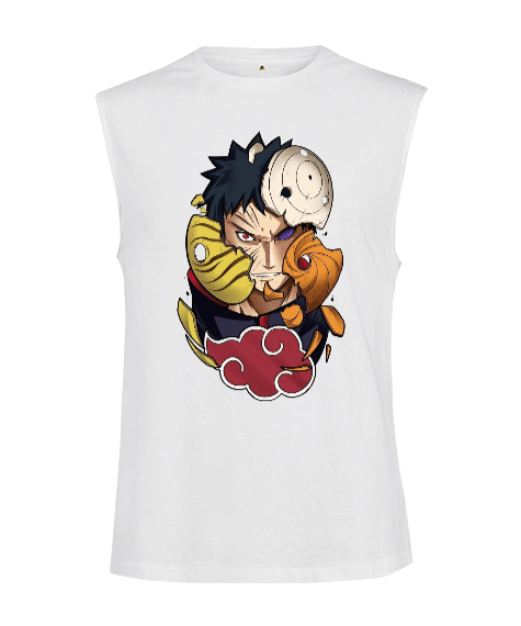 Tisho - Naruto Anime Obito Uchiha Villian Tasarım Baskılı Kesik Kol Unisex Tişört
