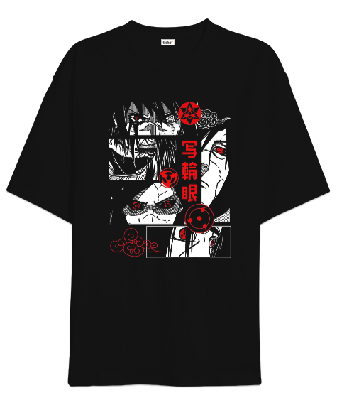 Tisho - Naruto Anime Sasuke ve İtachi Tasarım Baskılı Siyah Oversize Unisex Tişört