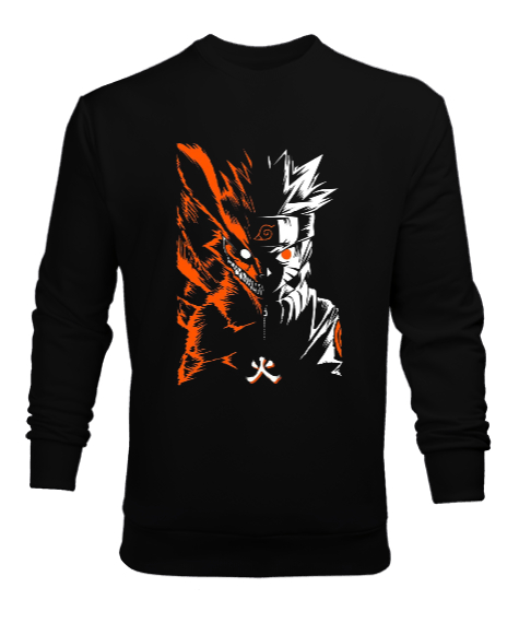 Tisho - Naruto Anime Tasarım Baskılı Siyah Erkek Sweatshirt