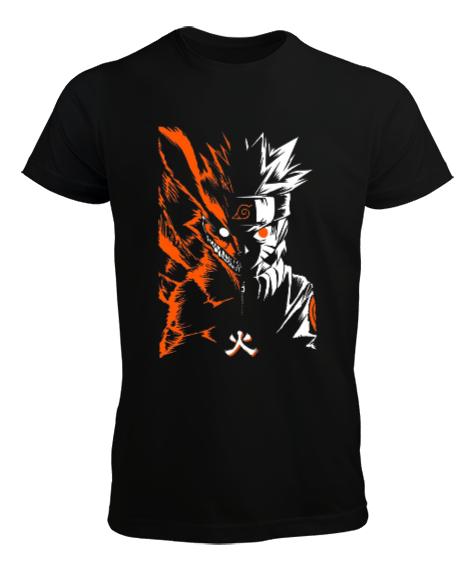 Tisho - Naruto Anime Tasarım Baskılı Siyah Erkek Tişört
