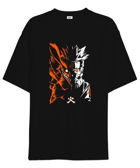 Tisho - Naruto Anime Tasarım Baskılı Siyah Oversize Unisex Tişört