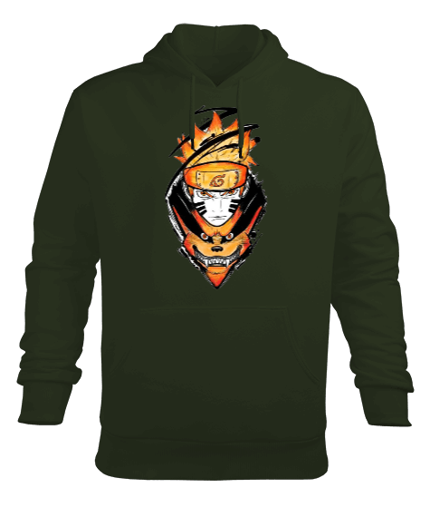 Tisho - Naruto Kurama Kyuubi Anime Tasarım Baskılı Erkek Kapüşonlu Hoodie Sweatshirt
