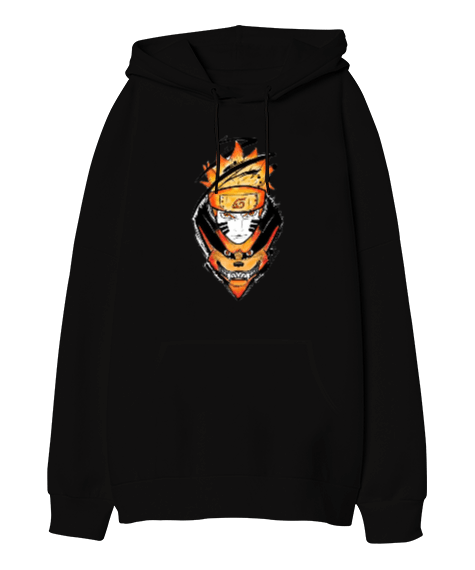 Tisho - Naruto Kurama Kyuubi Anime Tasarım Baskılı Oversize Unisex Kapüşonlu Sweatshirt