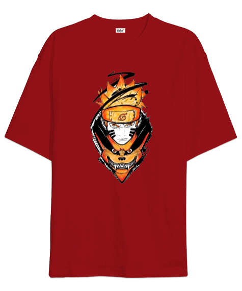 Tisho - Naruto Kurama Kyuubi Anime Tasarım Baskılı Oversize Unisex Tişört