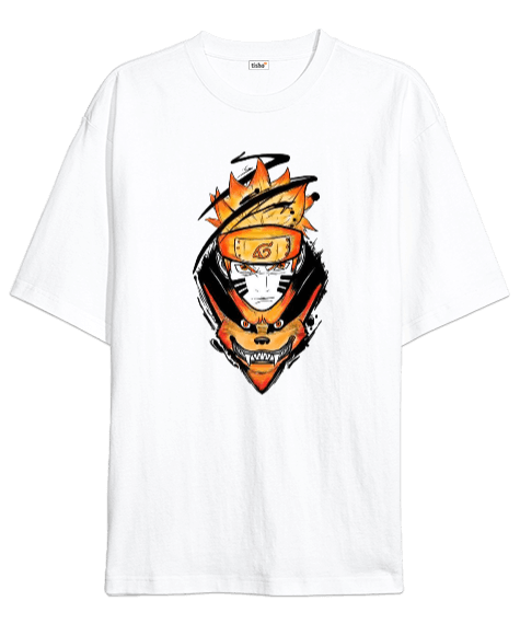 Tisho - Naruto Kurama Kyuubi Anime Tasarım Baskılı Oversize Unisex Tişört