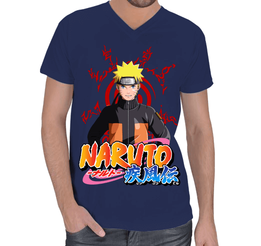Tisho - Naruto Shippuuden Anime Karakteri Uzumaki Naruto Erkek Basic V Yaka