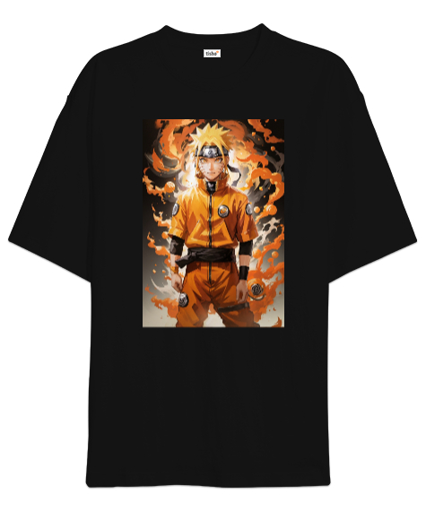 Tisho - Naruto Uzumaki Siyah Oversize Unisex Tişört