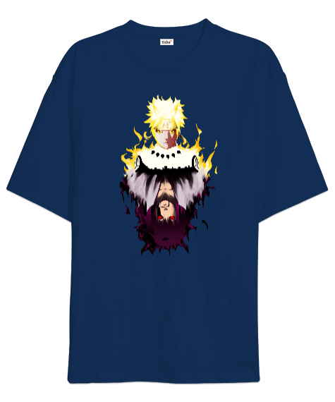 Tisho - Naruto Uzumaki x Uchiha Sasuka Tasarım Baskılı Oversize Unisex Tişört