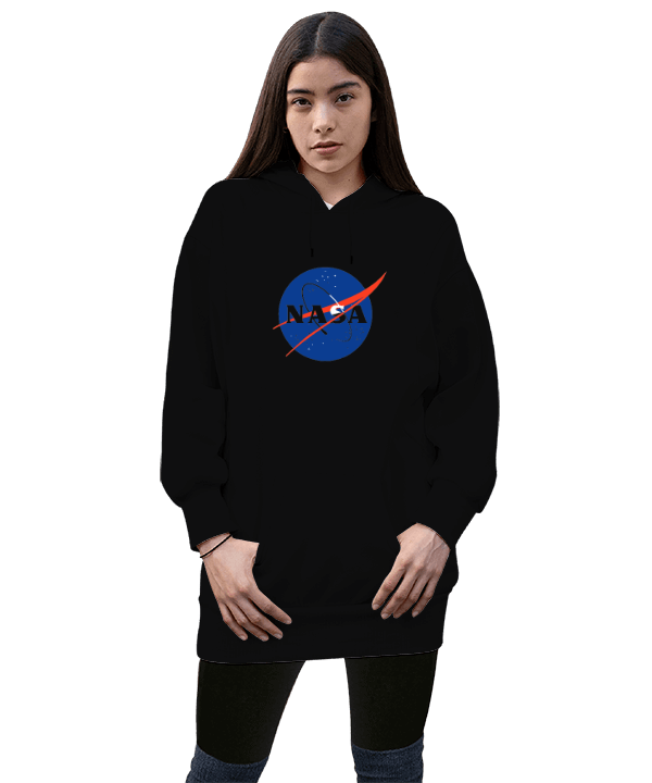 Tisho - NASA Kadın Uzun Hoodie Kapüşonlu Sweatshirt