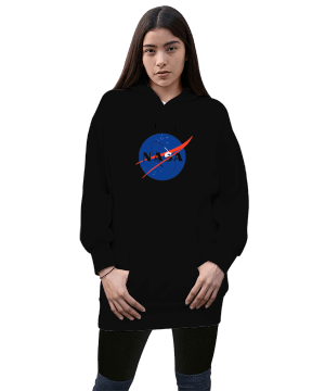Tisho - NASA Kadın Uzun Hoodie Kapüşonlu Sweatshirt