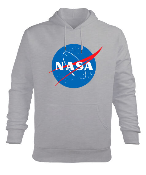 Tisho - NASA Logolu Gri Erkek Kapüşonlu Hoodie Sweatshirt