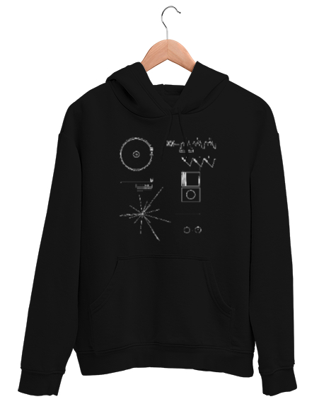 Tisho - NASA Voyager Tasarım Baskılı Siyah Unisex Kapşonlu Sweatshirt