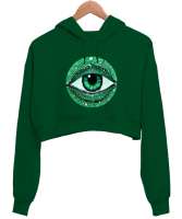 Nazar Çimen Yeşili Kadın Crop Hoodie Kapüşonlu Sweatshirt - Tisho