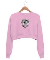 Nazar Değmesin - Nazarlık V1 Pembe Kadın Crop Sweatshirt - Tisho