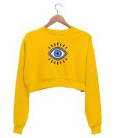 Nazar Değmesin - Nazarlık V2 Sarı Kadın Crop Sweatshirt - Tisho