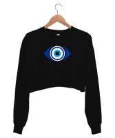 Nazar Değmesin - Nazarlık V3 Siyah Kadın Crop Sweatshirt - Tisho