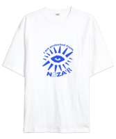 Nazardan Koruyan Beyaz Oversize Unisex Tişört - Tisho