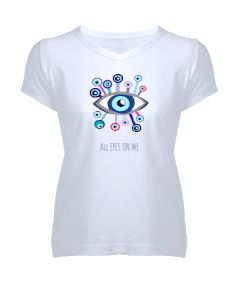 Nazarlık- All Eyes On Me Kadın V Yaka Tişört - Tisho