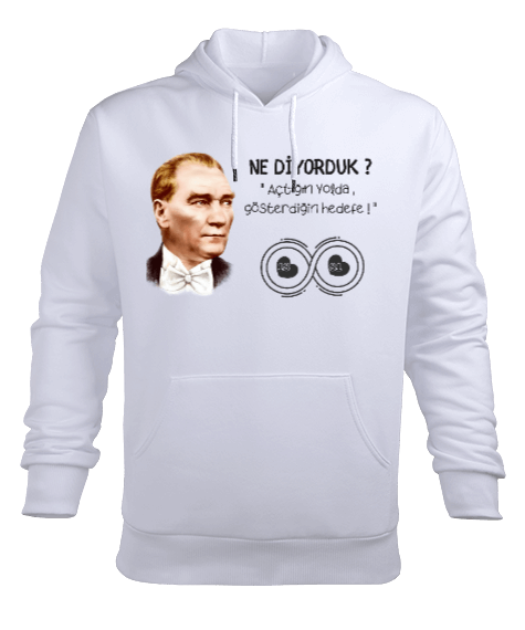 NE DİYORDUK ATATÜRK Beyaz Erkek Kapüşonlu Hoodie Sweatshirt - Tisho