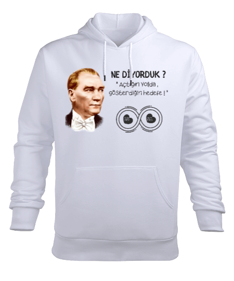 Tisho - NE DİYORDUK ATATÜRK Beyaz Erkek Kapüşonlu Hoodie Sweatshirt