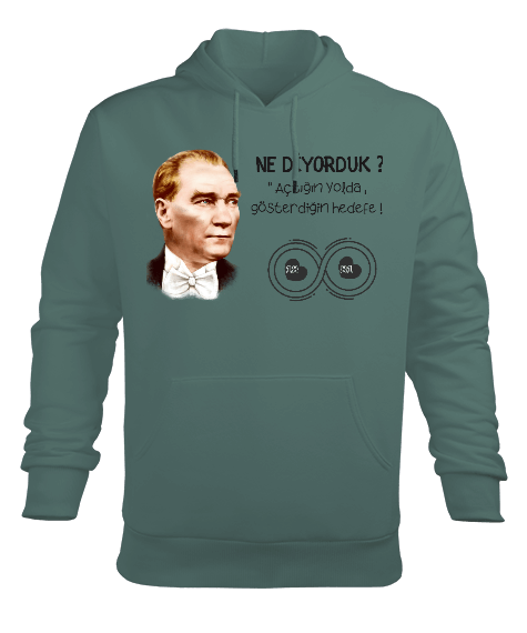 Tisho - NE DİYORDUK ATATÜRK Çağla Yeşili Erkek Kapüşonlu Hoodie Sweatshirt