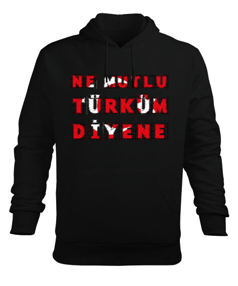 Tisho - Ne Mutlu Türküm Diyene Siyah Erkek Kapüşonlu Hoodie Sweatshirt