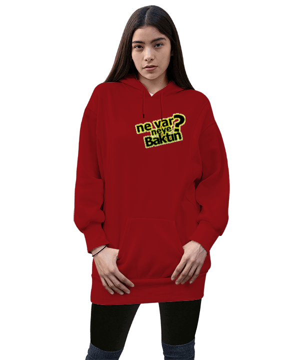 Tisho - Ne var Kadın Uzun Hoodie Kapüşonlu Sweatshirt