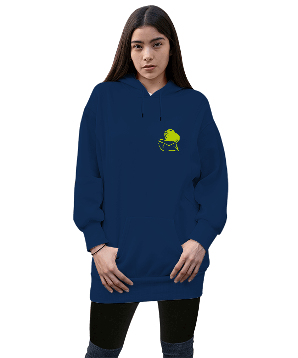 Tisho - neon Kadın Uzun Hoodie Kapüşonlu Sweatshirt