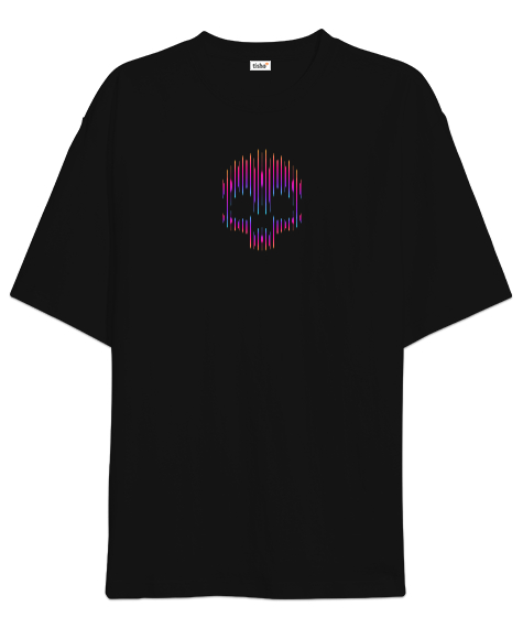 Tisho - Neon Kafatası - Skull Sırt Baskılı Siyah Oversize Unisex Tişört