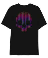 Neon Kafatası - Skull Sırt Baskılı Siyah Oversize Unisex Tişört - Thumbnail