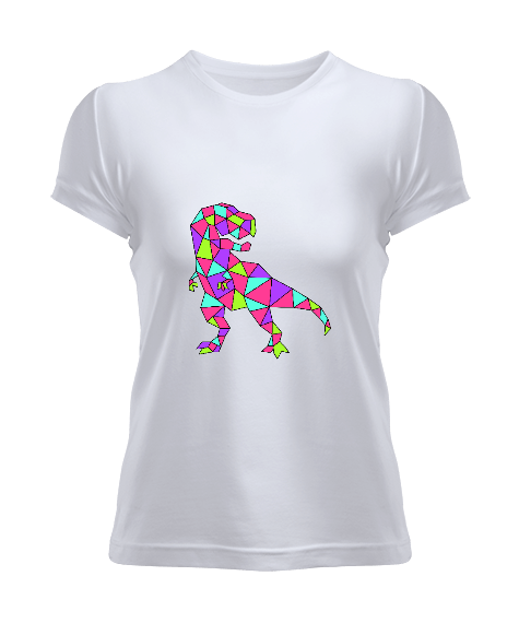 Tisho - Neon Renk Geometrik Desen T-rex Dinozor Kadın Tişört