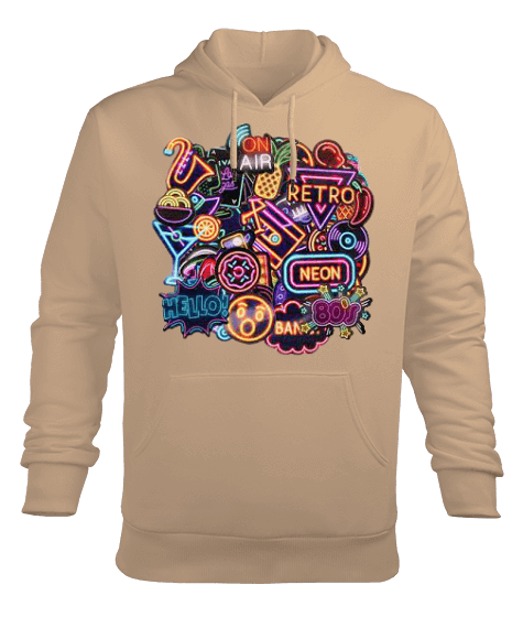 Tisho - Neon Yazılı Erkek Kapüşonlu Hoodie Sweatshirt